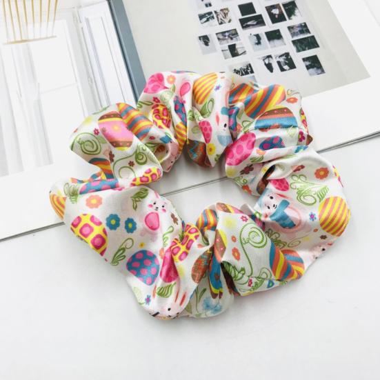 Women Hair Tie High Elasticity Colorful Easter Egg Print Hair Scrunchy Smooth Satin Texture Ponytail Holder Versatile Hair Accessory