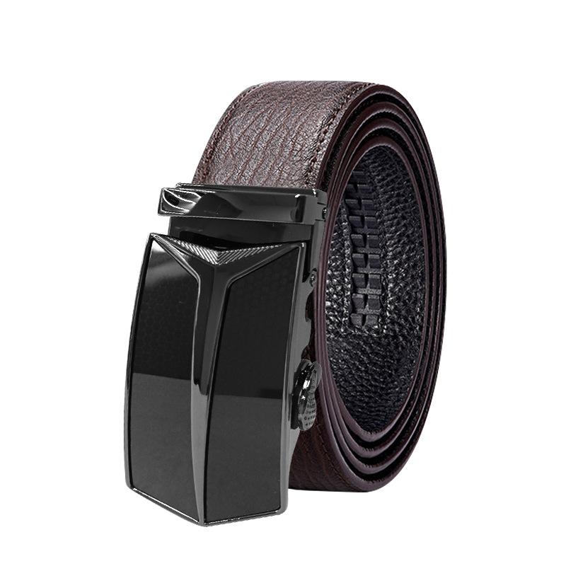 Men'S Belt Automatic Buckle Water Ripple Leather Belt Business Gift Print Belt First Layer Cowhide