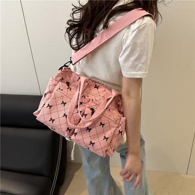 Personality Trend Bow Corduroy Foreign Gas Rhombus 2025 New Fashion Simple Shoulder Underarm Tote Women's Bag