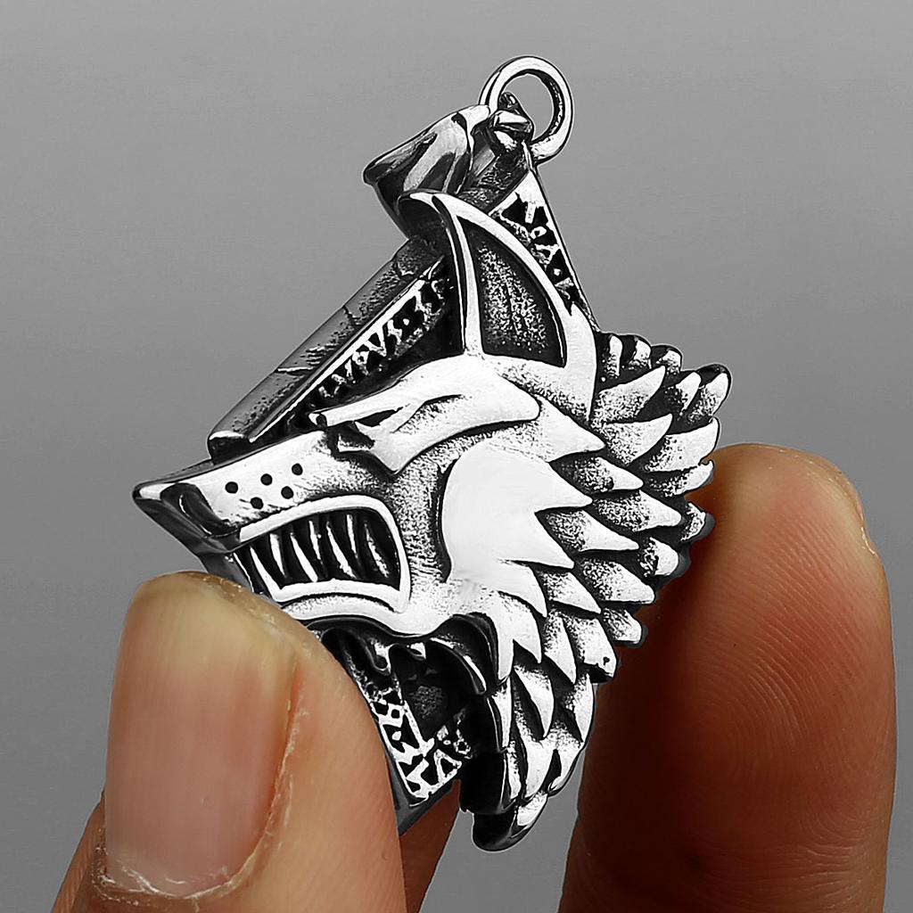 Viking Wolf Head Geri Freki Pendant Stainless Steel Necklace Men's Amulet Jewelry Gift Scandinavian Norse