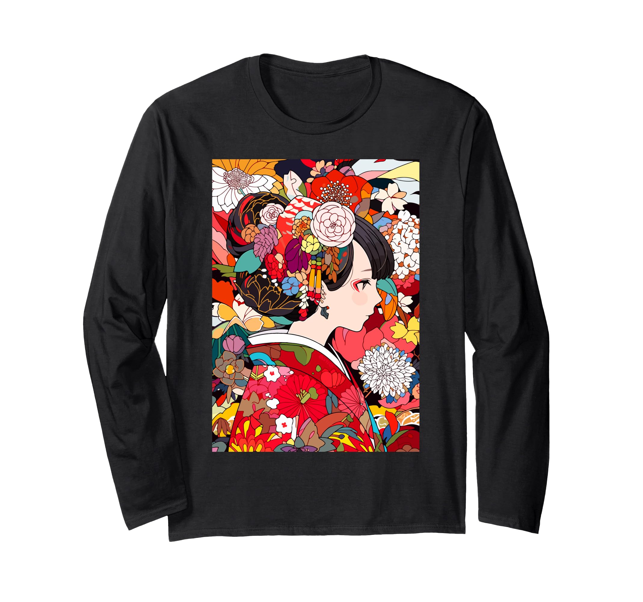

Kimono Girl Floral Minimalist Japanese Pattern Art Long Sleeve T-Shirt чёрный