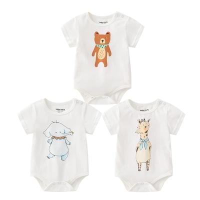 Baby Nest Summer Baby Clothes Short Sleeve Bodysuit Romper 3 Piece Set for Girls and Boys Shoulder Buttons Animal Cotton Set 2 100% 3-6M