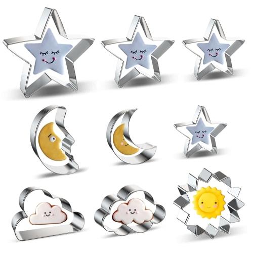 

9-Piece Star, Moon, Cloud, and Sun Cookie Cutter Set - Twinkle Twinkle Little Star Celestial Night Sky Cookie Cutter Biscuit Molds for Kids Baby Showe