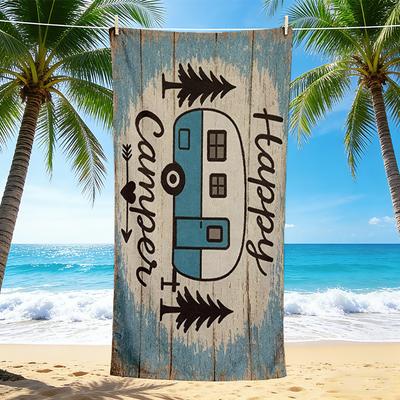 1Pc Camper Happy Camper Beach Towel, Quick Dry, Multi-Use for Beach Pool Gym Yoga Home Travel, Christmas, Halloween, Xmas Gift M92874