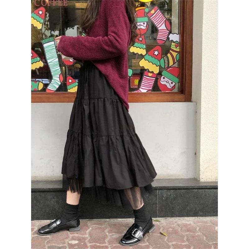 

Юбки-миди женские, осень 2023, эластичная сетчатая юбка-пачка с высокой талией, плиссированные юбки, женская черно-белая длинная юбка, уличная одежда M чёрный