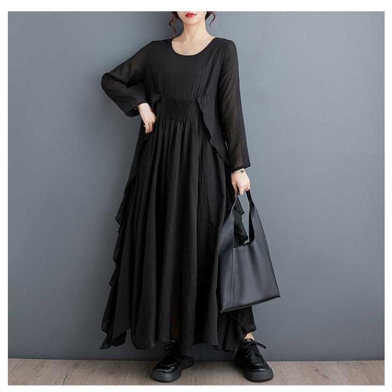Loose Ruffle Flutter Double Layer Pleated Hem Dress