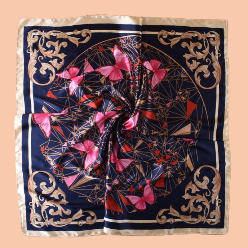 1PC Simple Butterfly Print Silk Satin Square Scarf Women's Hair Accessory Spring New Versatile