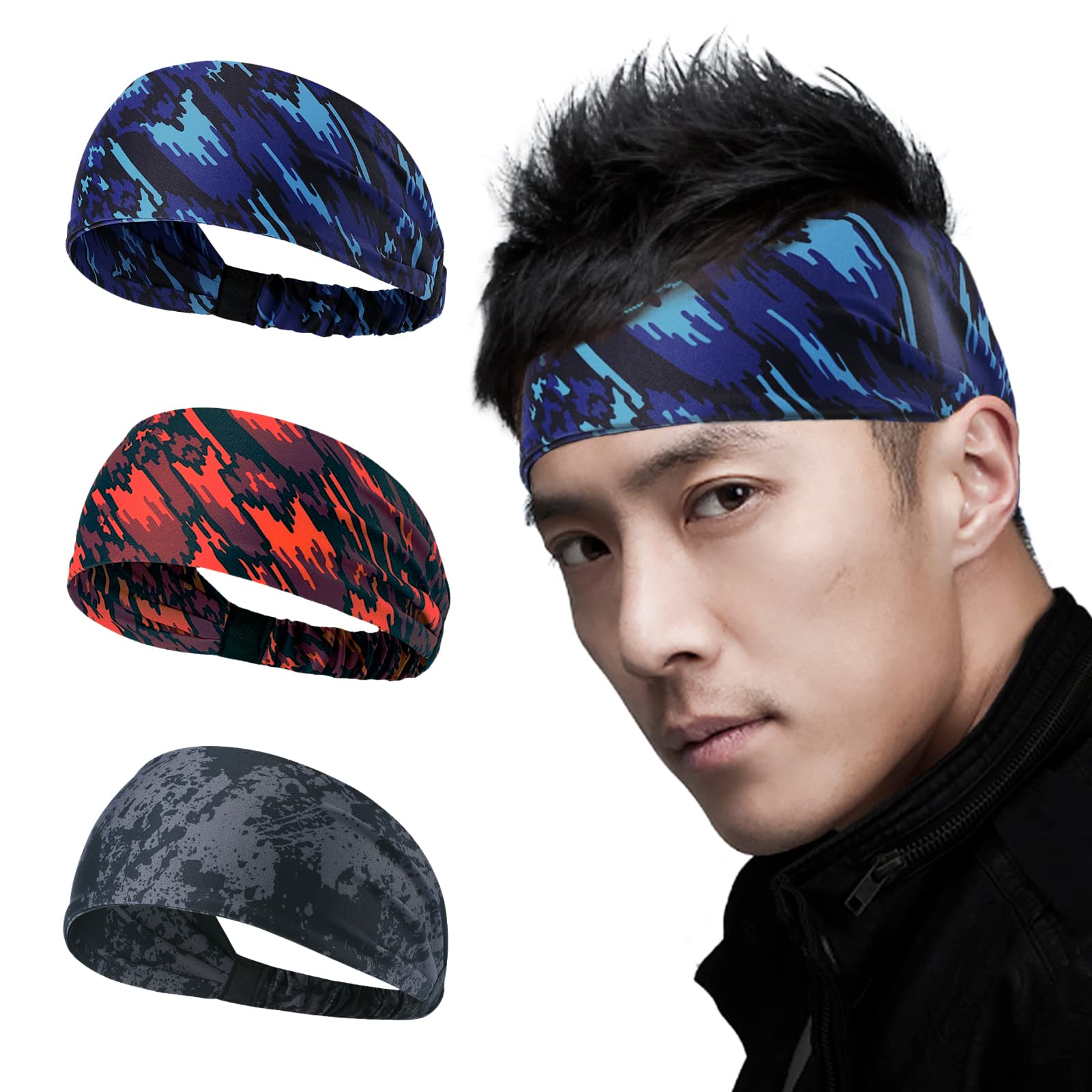 

eggpass Sports для и лица Набор из 3 брызгозащитных мужских повязок на голову, Влагоотводящие, Быстросохнущие, Антибактериальные, Легкие, Эластичные, Бег, Футбол, Йога,