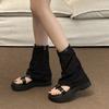 Spring and Summer New Sandals Women's Thick-soled Heightening Trouser Boots Niche Roman Shoes Pinch Feet Retro Cool Boots Short Boots