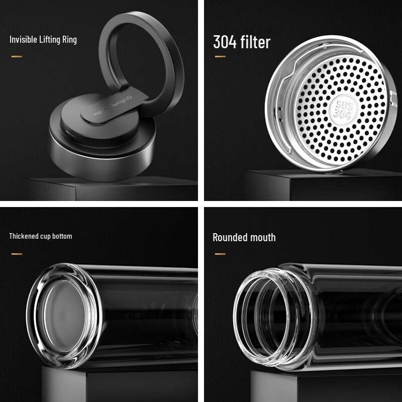 Fuguang Jianpai Dvoustěnná izolovaná skleněná láhev na vodu s poutkem, 300 ml