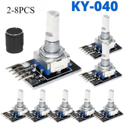 2-8 יחידות מודול מקודד סיבובי 360 מעלות KY-040 עם מכסה כפתור 5V מודול לוח פיתוח חיישן מתג לבנה עבור ארדואינו