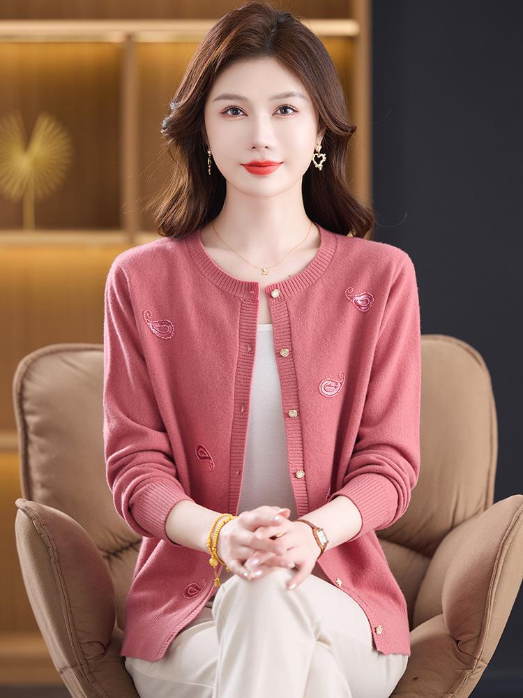 Damen 100% Woll-Cardigan-Mantel - Herbst/Winter 2025 Kollektion, Perfekt für Mittelalte & Ältere, Locker sitzender Pullover.
