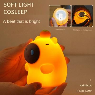 1-4PCS Kapybara Pat Night Light Cute Soft Silicone Lamp Rechargeable Bedroom Bedside Decorative Light for Kids Christmas Gift