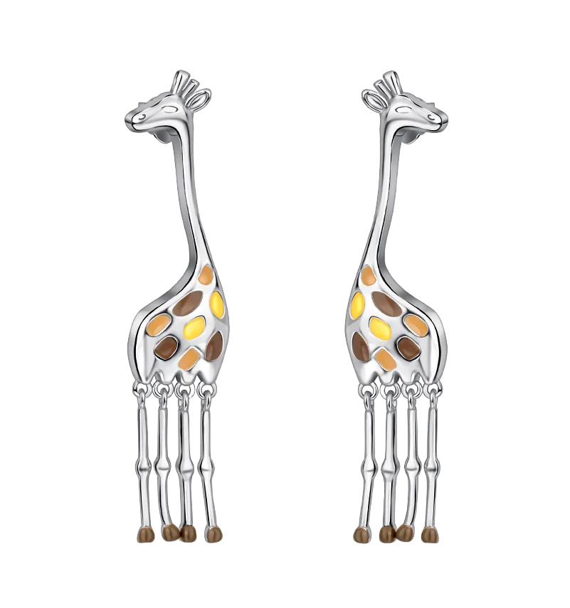 925 Silver Cute Earring Set Heart Lock Caterpillar Giraffe Flamingo Star Fit Fashion Jewelry for Women Daily Accessory