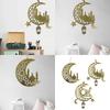 Eid Mubarak Home Decoration Golden Moon and Star Wood Holiday Pendant Decorative Hanging Ornament for Home Office