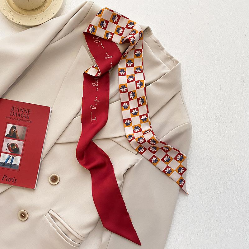 Cashew flower silk scarf, double-sided printed headband, ins decoration, versatile triangle scarf accessories