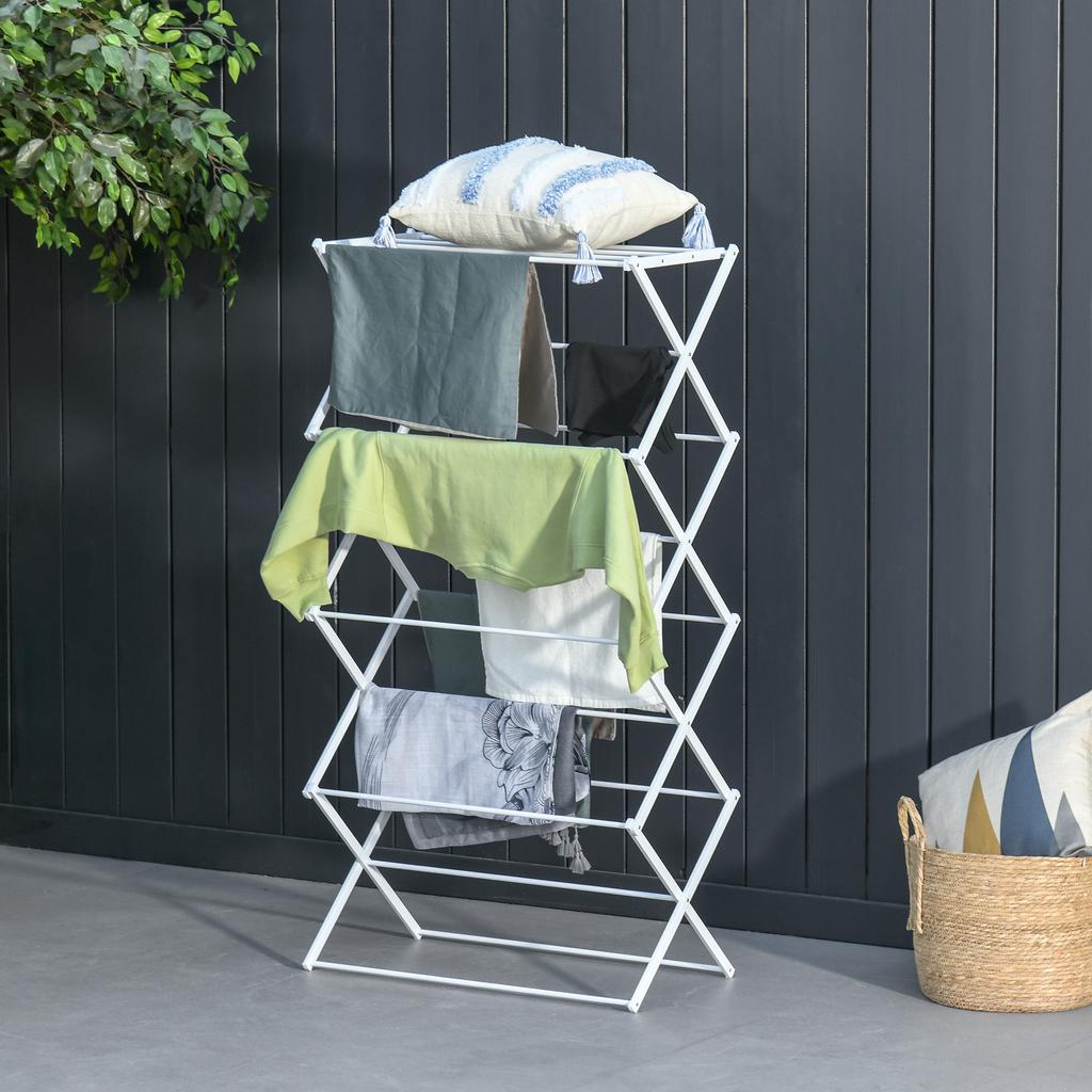 Foldable Clothes Airer 8-Tier Drying Rack, Tower Dryer, Tower Clothes Airer, Drying Stand, Metal Plastic White 74 X 35 X 144 Cm