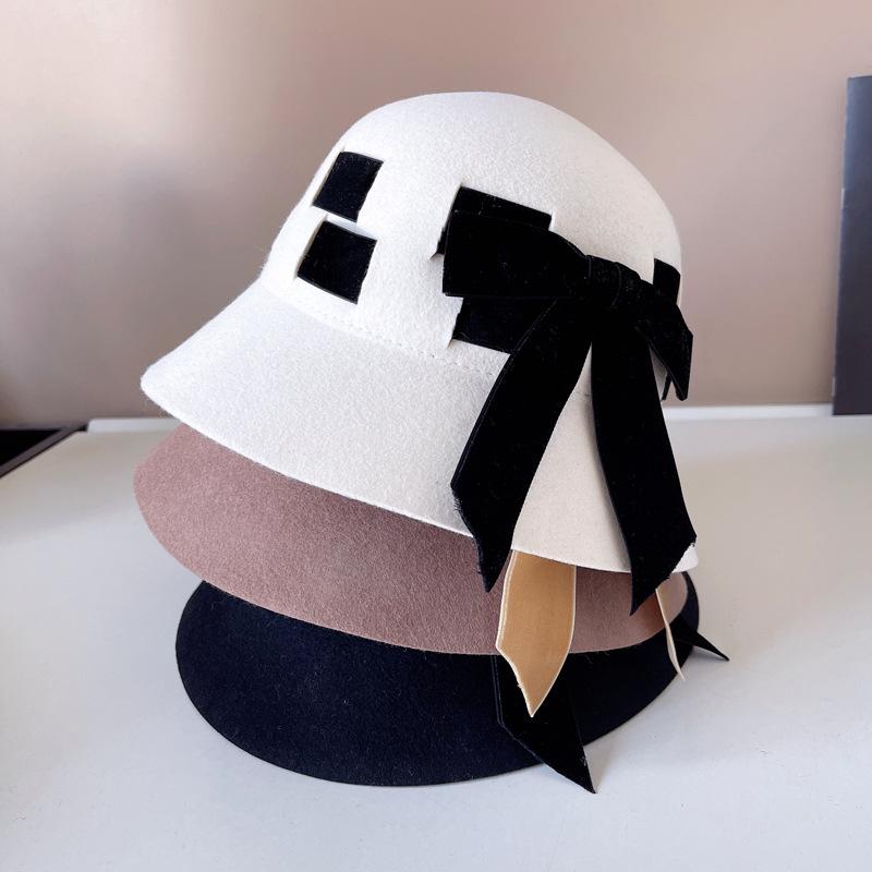 Japanese Style Australian Wool Fisherman Hat High Quality Autumn and Winter Warm Felt Hat Delicate Fashion Velvet Bow Basin Hat