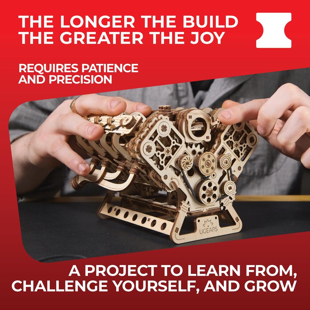 Ugears V8 Engine Puzzle Wooden Craft Model No Glue or Tools Required - -