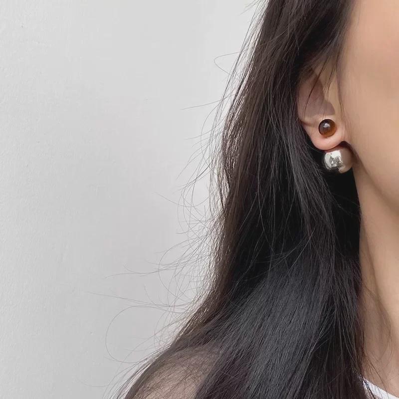 Autumn/Winter S925 Silver Tiger Eye Textured Ball Earrings