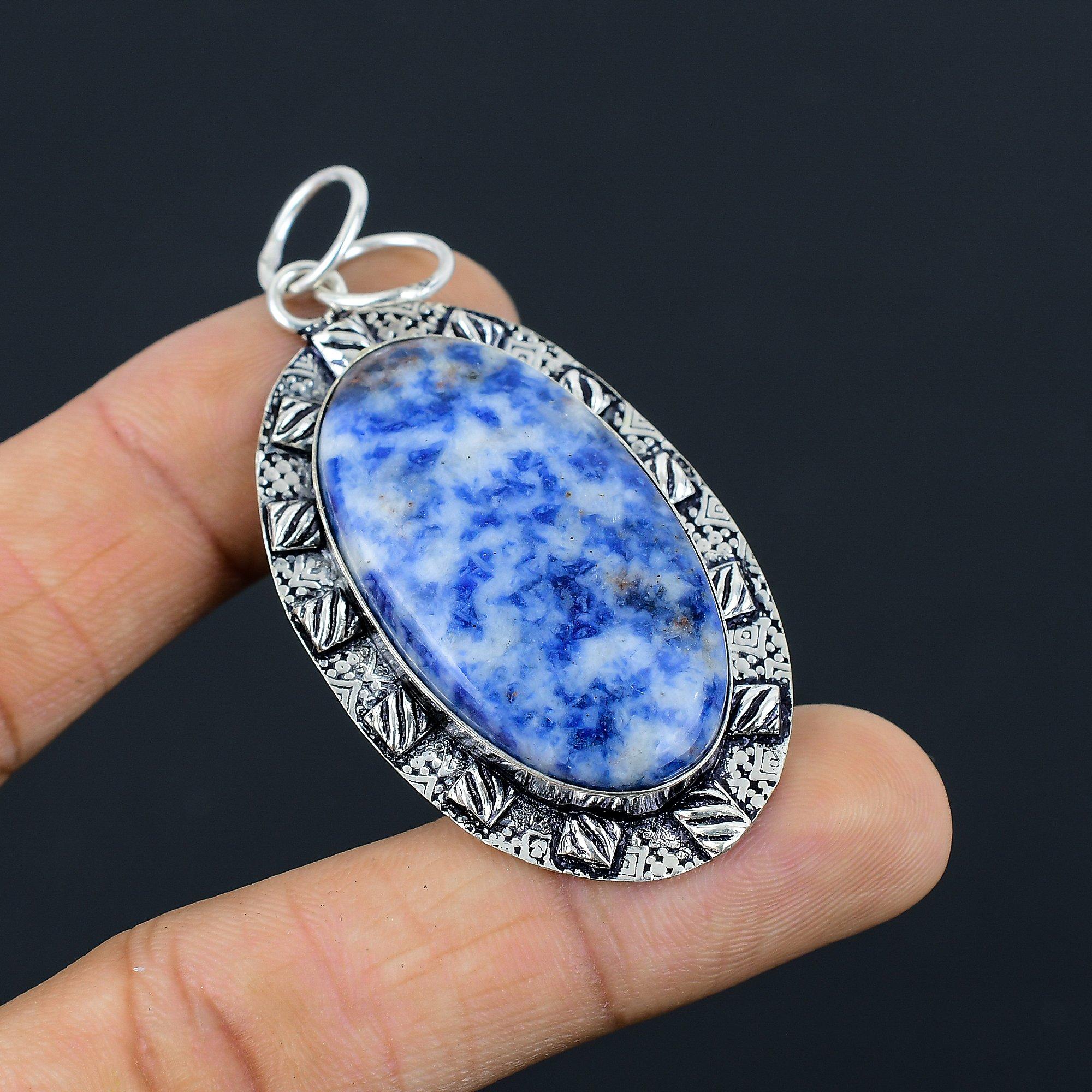 

Womens day Sale Natural Sodalite Bezel Engagement Pendant 925 Sterling Silver