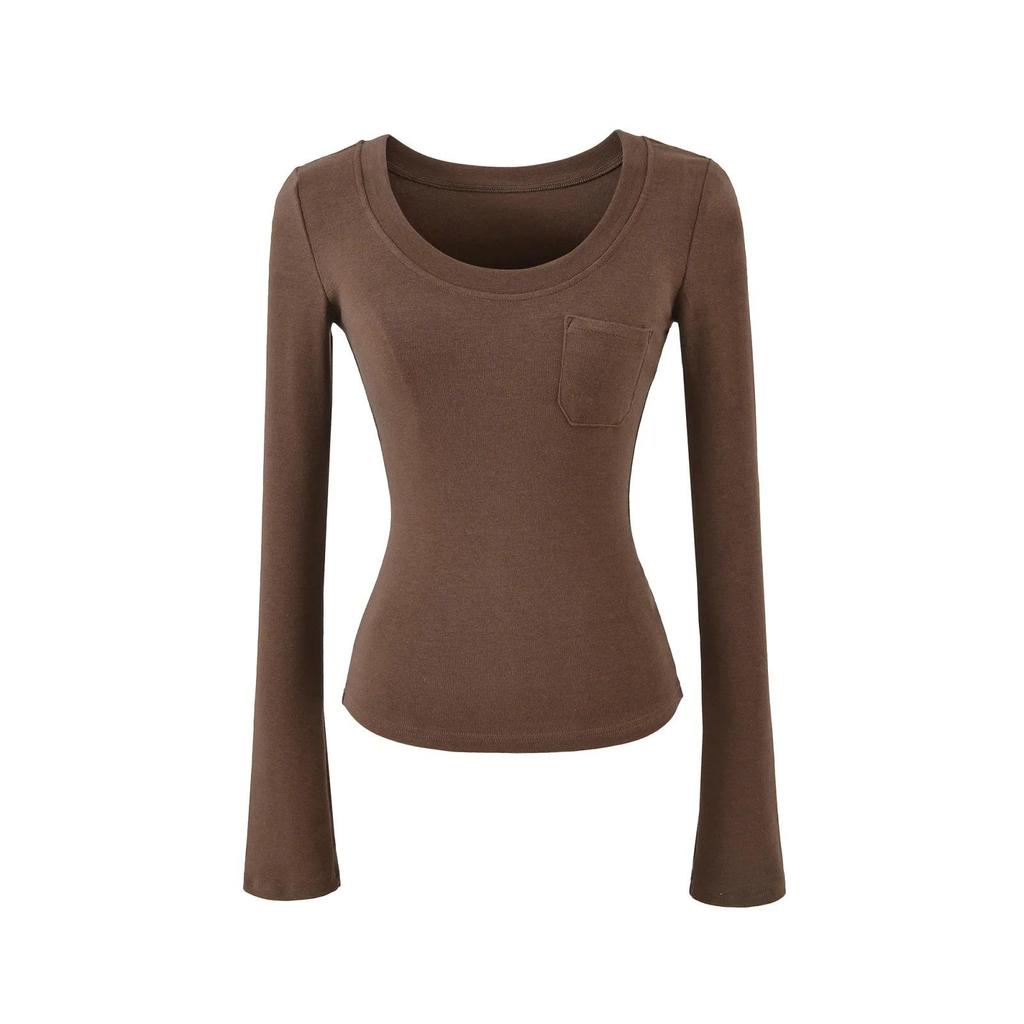 Spicy Girl Style Sexy Figure-Hugging Long Sleeve Round Neck T-Shirt for Women - Spring 2026 Trendy Slimming Top