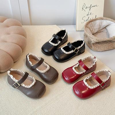 Chaussures Mary Jane en Cuir avec Bordure en Dentelle pour Enfants Printemps 2026 - Antidérapantes, Semelle Souple Chaussures Princesse pour Bébé