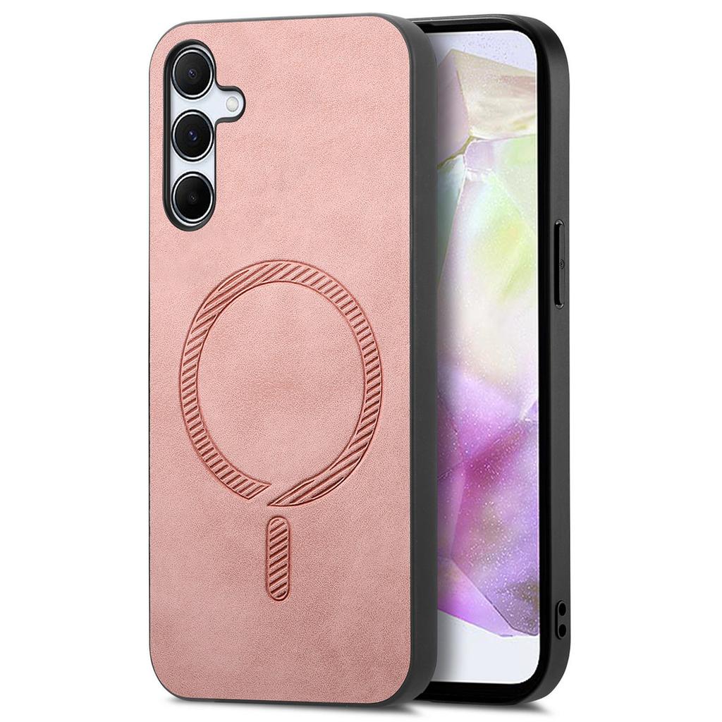 For Samsung Galaxy A35 5G Leather Back Case Compatible with MagSafe Skin-Touch Phone Cover