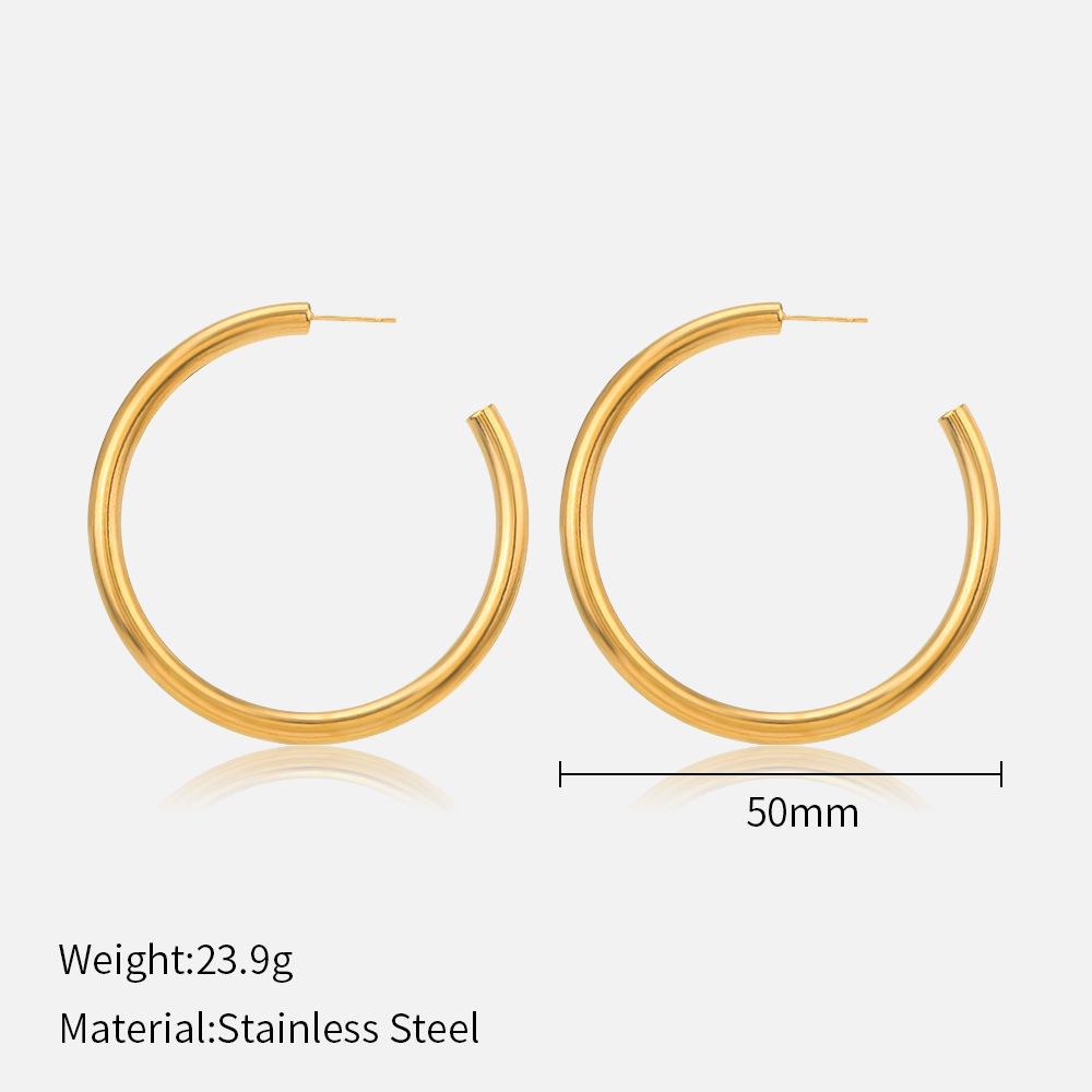 European and American Fashion Simple Plain Hoop Earrings: 20/25/30/40/50mm Stainless Steel Women's Hoop Earrings