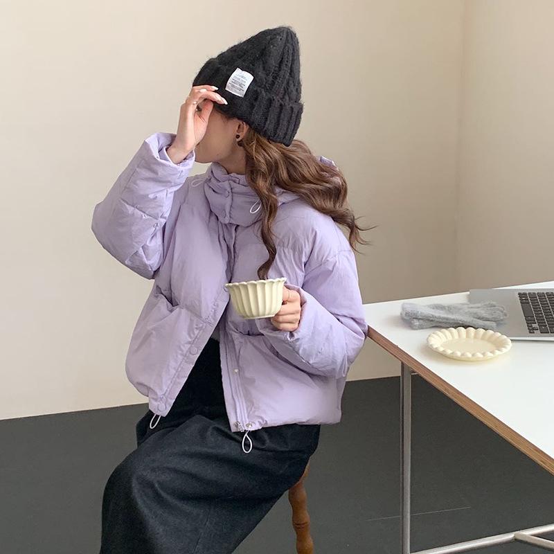 Hooded Candy Color Down Jacket Women's 2024 Winter Fashion Sweet Small Pocket White Duck Down Thickened Bread Jacket