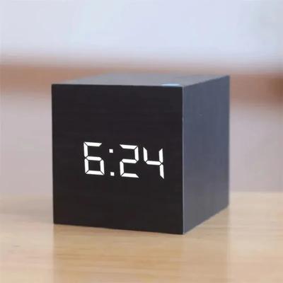 1 Pc Voice Control Digital Electronic Clock Multifunctional Desktop Alarm Clock Creative Luminous Smart Led Wooden Clock