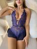 Pink Hanging Neck Lingerie Adult Erotic Costume Deep V Crotchless Woman Underwear Sex Night Open Dress Bodysuit Sexy Jumpsuit