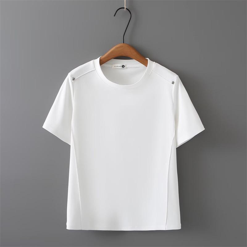 

2024 Plus Size Rivet Casual Short Sleeve T-Shirt, Women s Slimming Round Neck Top XL білий