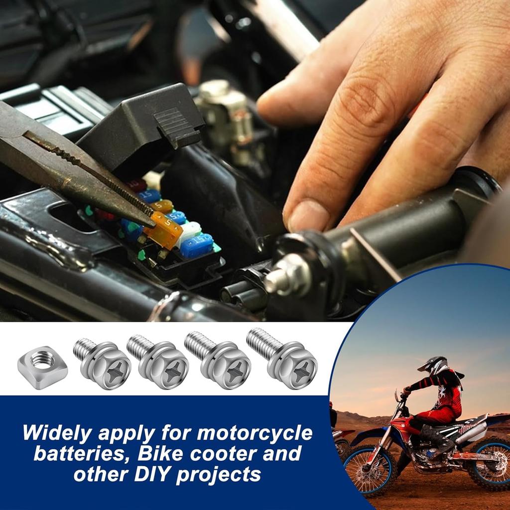 64 Pcs Battery Bolt Square Nut Kit Battery Bolts And Nuts, M6 304 Stainless Steel Motorcycle Battery Terminal Nuts And Bolt Kit,M6X10/12/14/16Mm