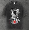 Mens Anime Collage Heavyweight T Shirt Washed Black Dark Academia S-3XL
