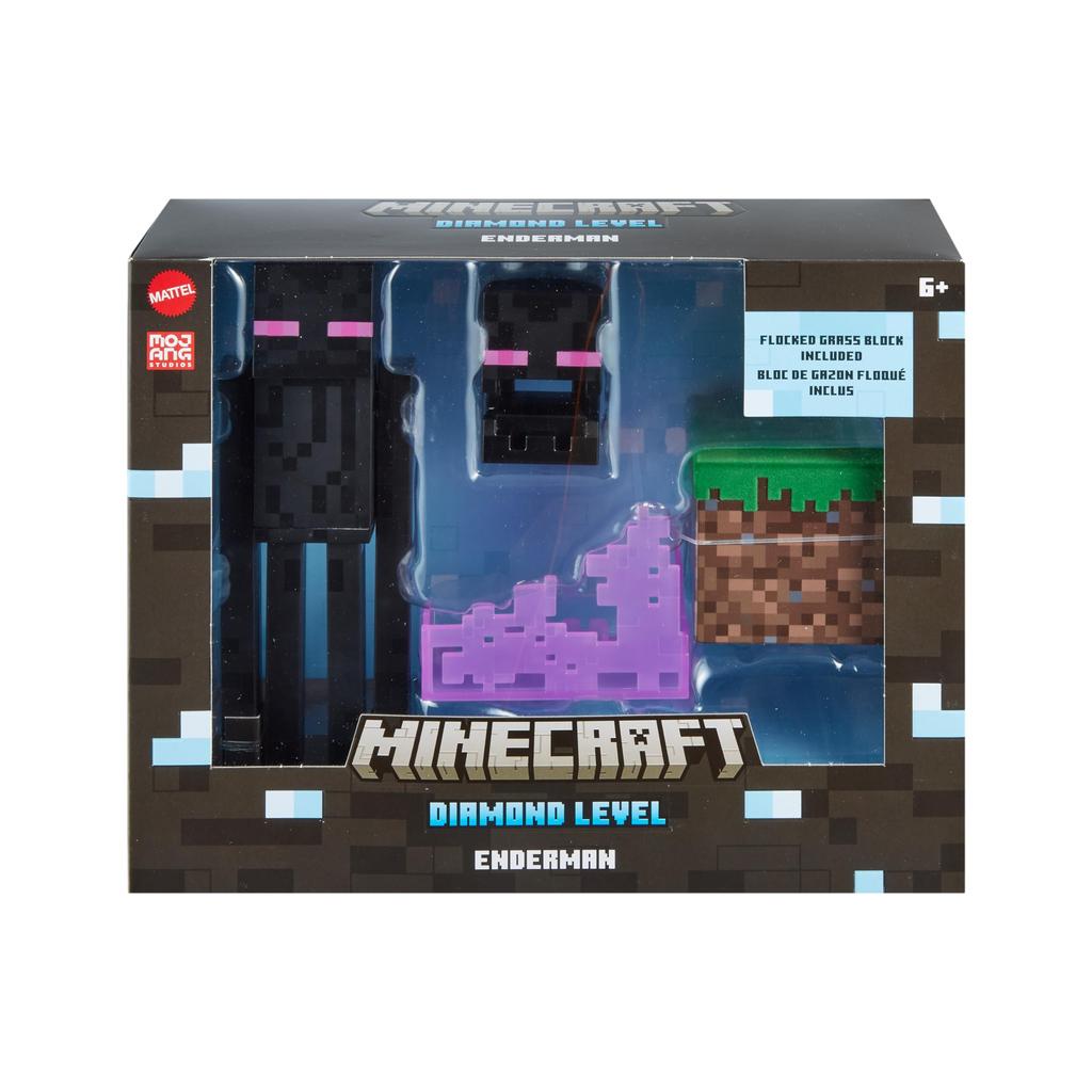 Mattel Minecraft Diamond Enderman Action Figure with Accessories Including Flocked Glass Inch Toy Collectible HLN40 Block, 5.5