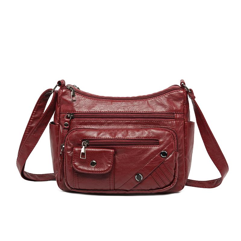 Dameveske i mykt skinn Mammaveske Flere rom Flere glidelåser Stor kapasitet Skulderveske Crossbody-veske