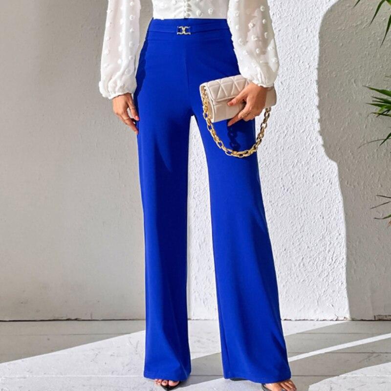 Office-lady High Waist Wide Leg Pants Fashion Summer Casual Loose Pants Women Trousers Slim Solid Pantalon Femme Pants 25915