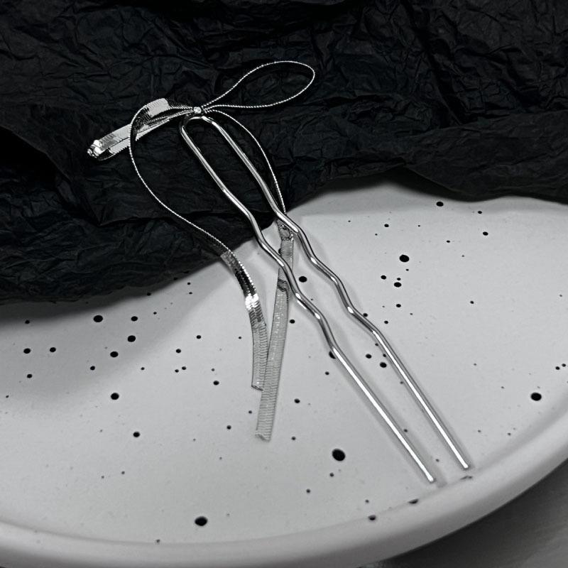 Koreanische Haaraccessoires Metallschleife U-förmige Haarnadeln für Damen Mädchen Silber Gold Farbe Haarschmuck Schlichte Mode Haarstäbe Geschenke