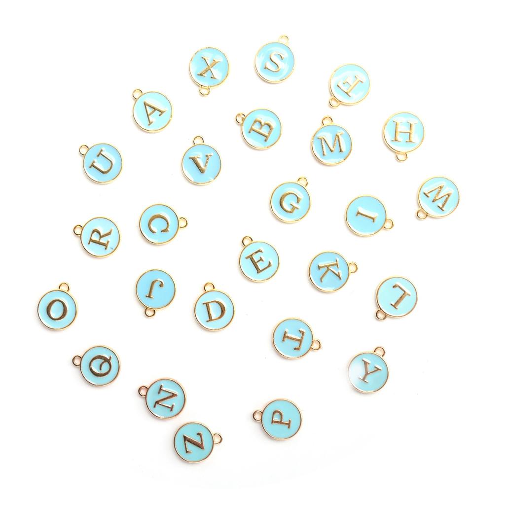 26pcs / Bag English Letter Pendant Metal Round Pendant for Jewelry Making Craft