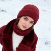 3Pcs/Set Women Hat Scarf Gloves Set Solid Color Ribbed Trim Brimless Hat Long Scarf Warm Gloves Set Winter Accessories