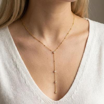 Fashion Stainless Steel Y-Shaped Long Tassel Necklace for Women Exquisite Shiny Crystal Zircon Chain Necklace Aesthetic Jewelry