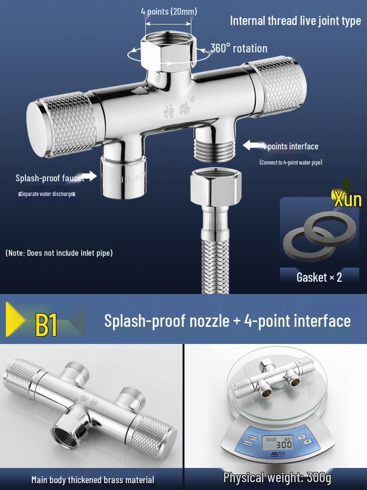 All-Copper Dual-Control Angle Valve Splitter for Toilet and Washing Machine