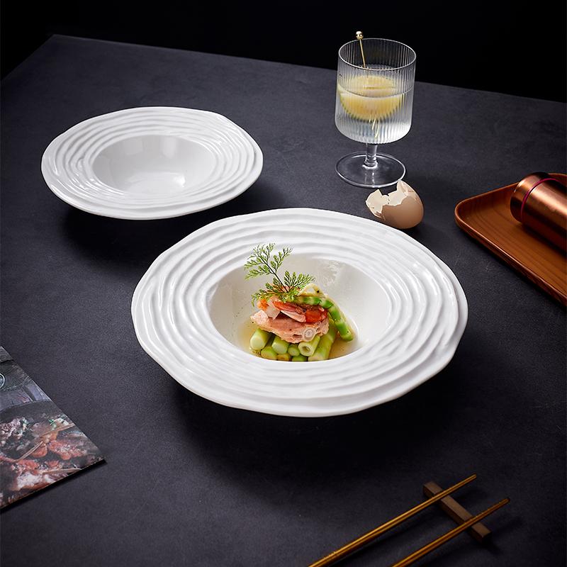White Straw Hat Bowl Ceramics Dining Plate Soup Bowls Fruit Plate Salad Bowls Pasta Dish Noodle Bowl Dessert Plates Snack Tray