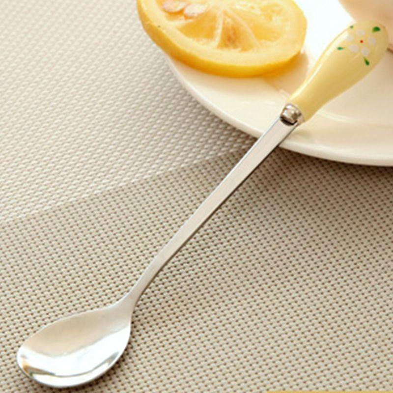 Stylish Floral Ceramic Handle Stirring Spoon With Durable Stainless Steel For Beverages