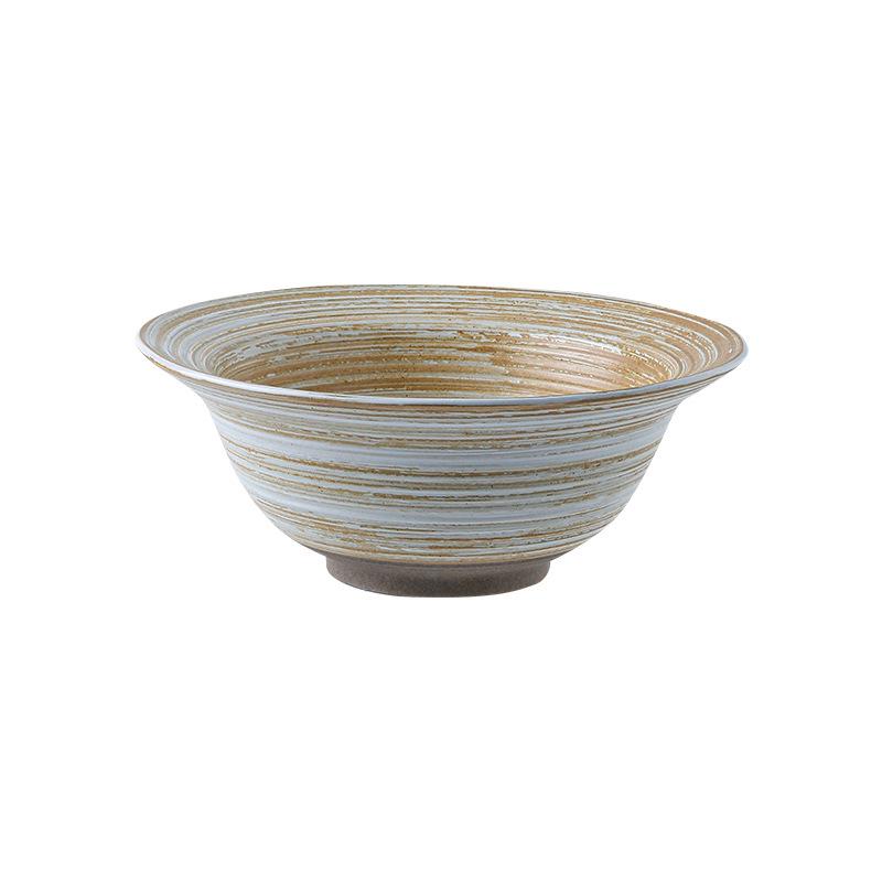 Handmade Retro Japanese Ceramic Ribbed Bowl: Perfect for Pasta, Salad, or Soup