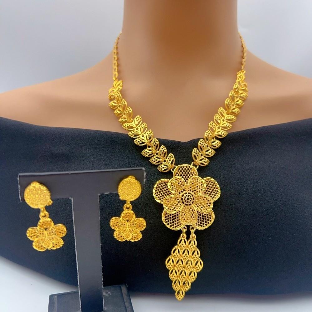 Gold Tone 24k Gold Color Jewelry Luxury Bridal Jewelry Sets for Women