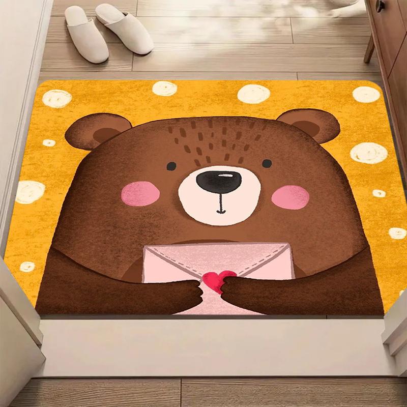 Cute Cartoon Bear Tiger Lion Print Bath Mat Non Slip Soft Washable Kid Friendly Floor Carpet for Bathroom Bedroom Entryway Decor