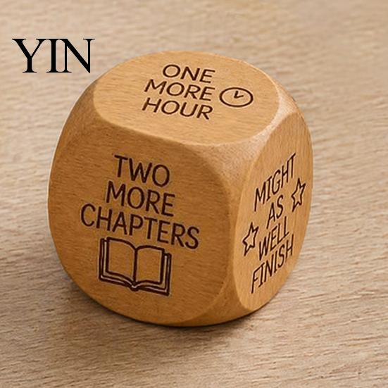Gamified Reading Accessory Wooden Decision Dice, 6-Sided Wood Engraved Quotes Prompt, Natural Literary Habit Forming Tool Charm, Fun Companion