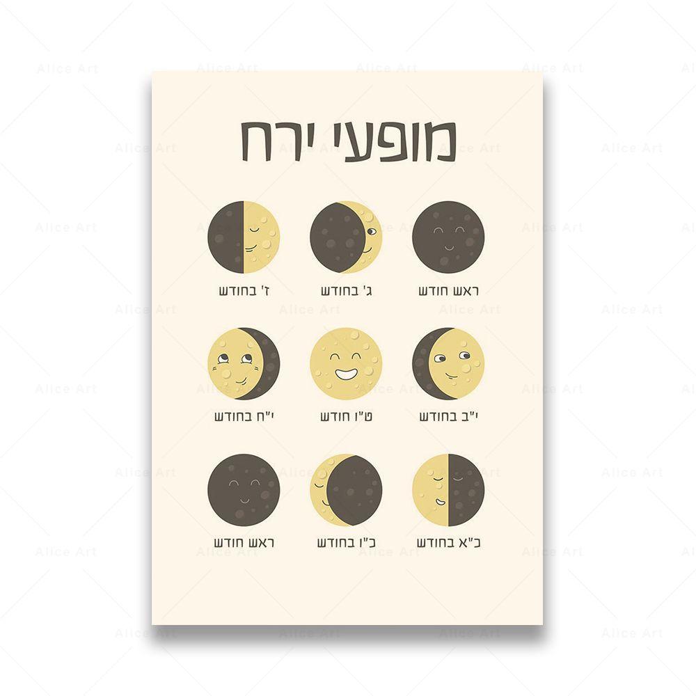 Hebrew Letters Alphabet Jewish Number Day Time Wall Art Canvas Painting Boho Posters And Prints Wall Pictures Kids Room Decor